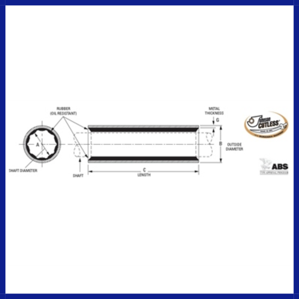 Johnson 1-1/4”x 1-1/2”x 5” Cutless  Naval Brass Sleeve Bearings - Image 2